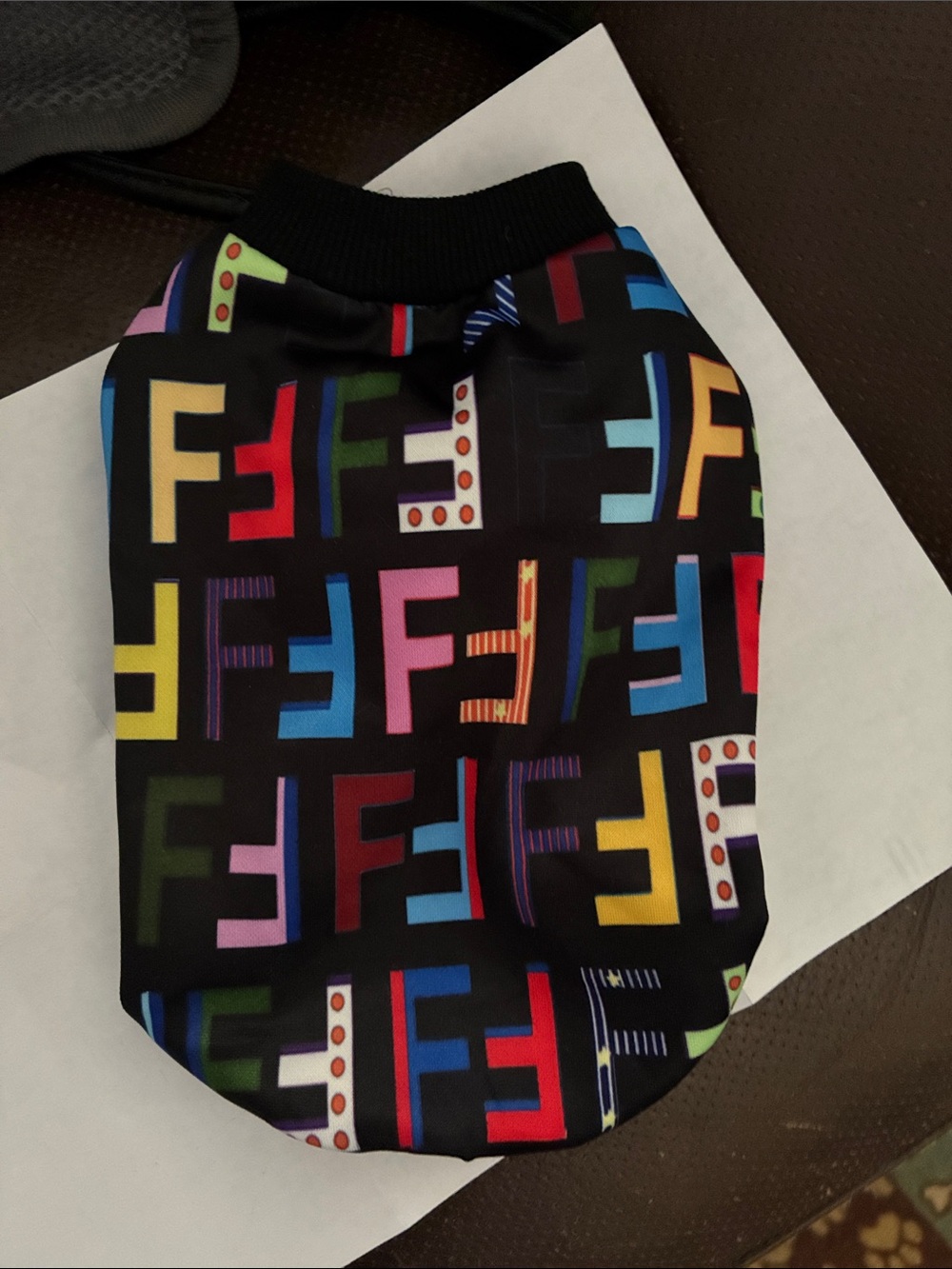 High fashion  Black Multicolor FF Logo Neoprene pet shirt
